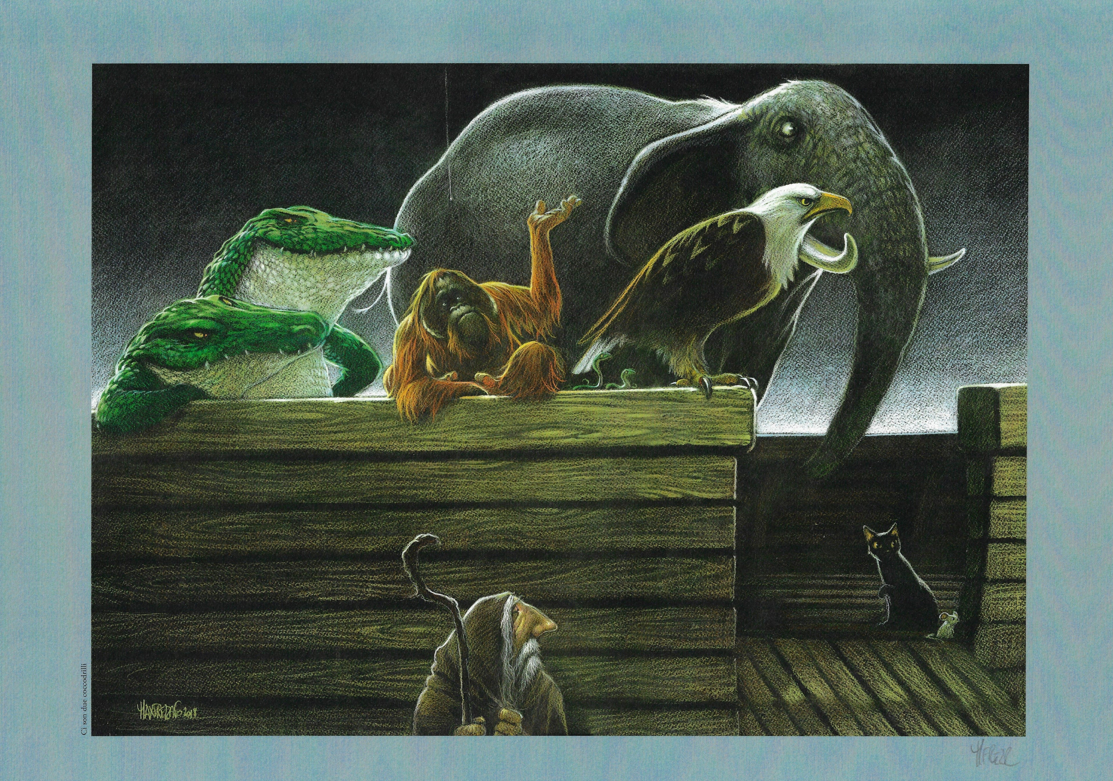 Frezzato  stampa firmata dal Bestiario Ci son due coccodrilli