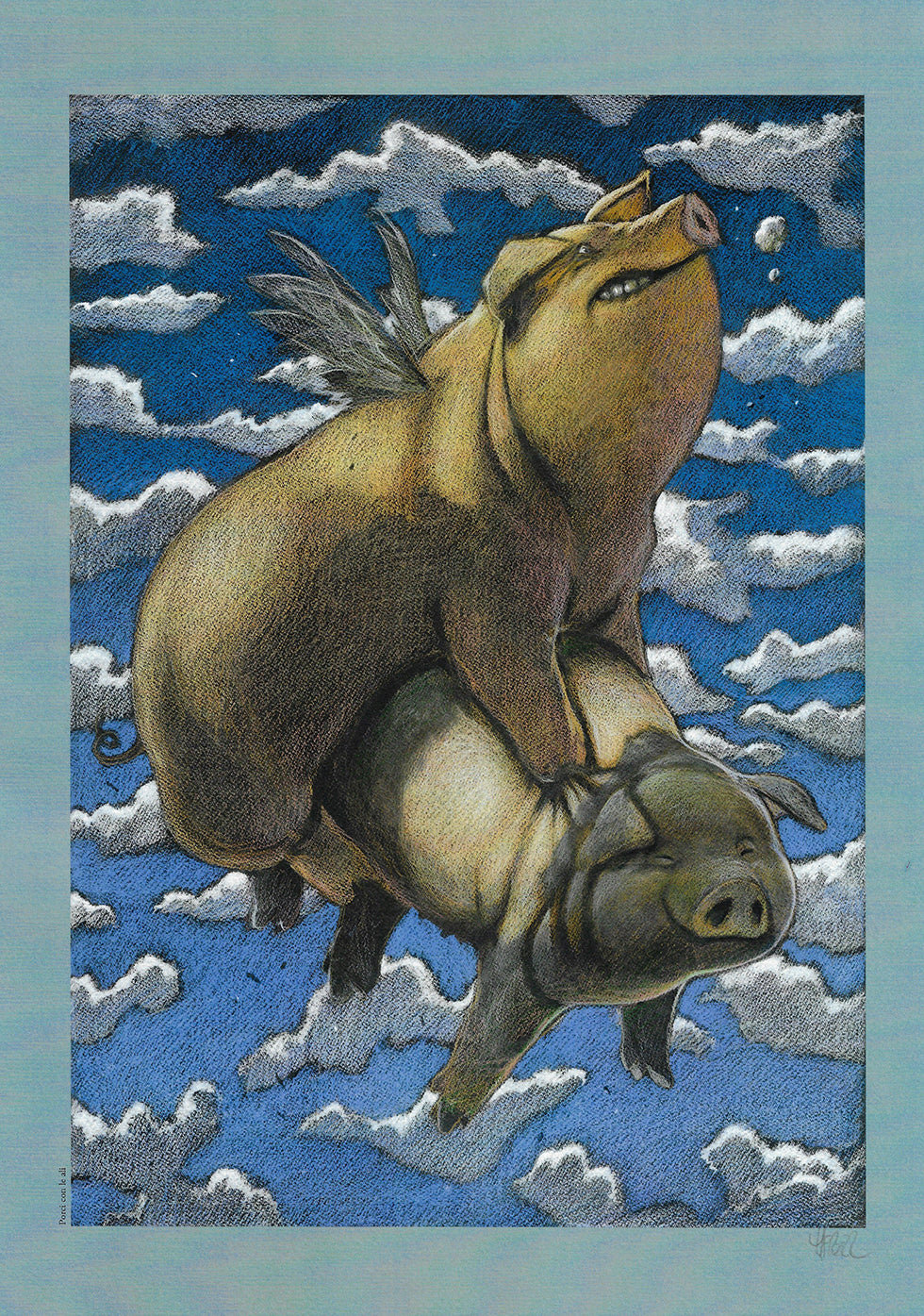 Frezzato  stampa firmata dal Bestiario Porci con le ali