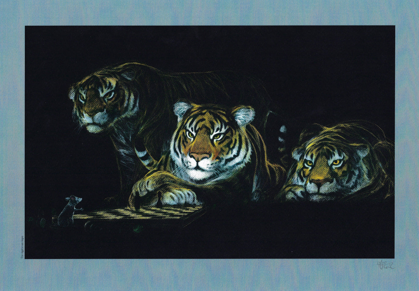 Frezzato  stampa firmata dal Bestiario Tre tigri e un topo