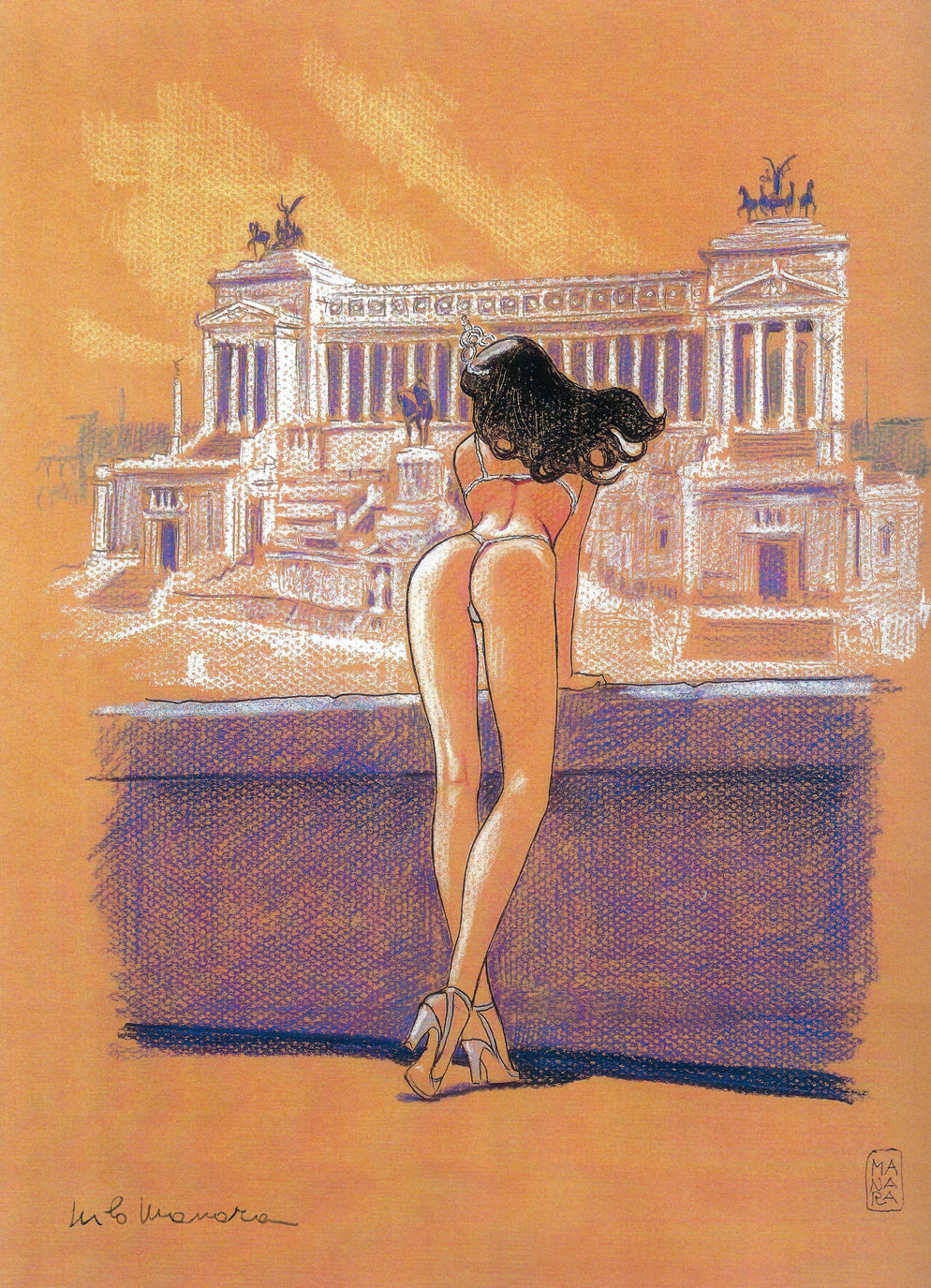 Manara Stampa Firmata Fellini/Roma Piazza Venezia