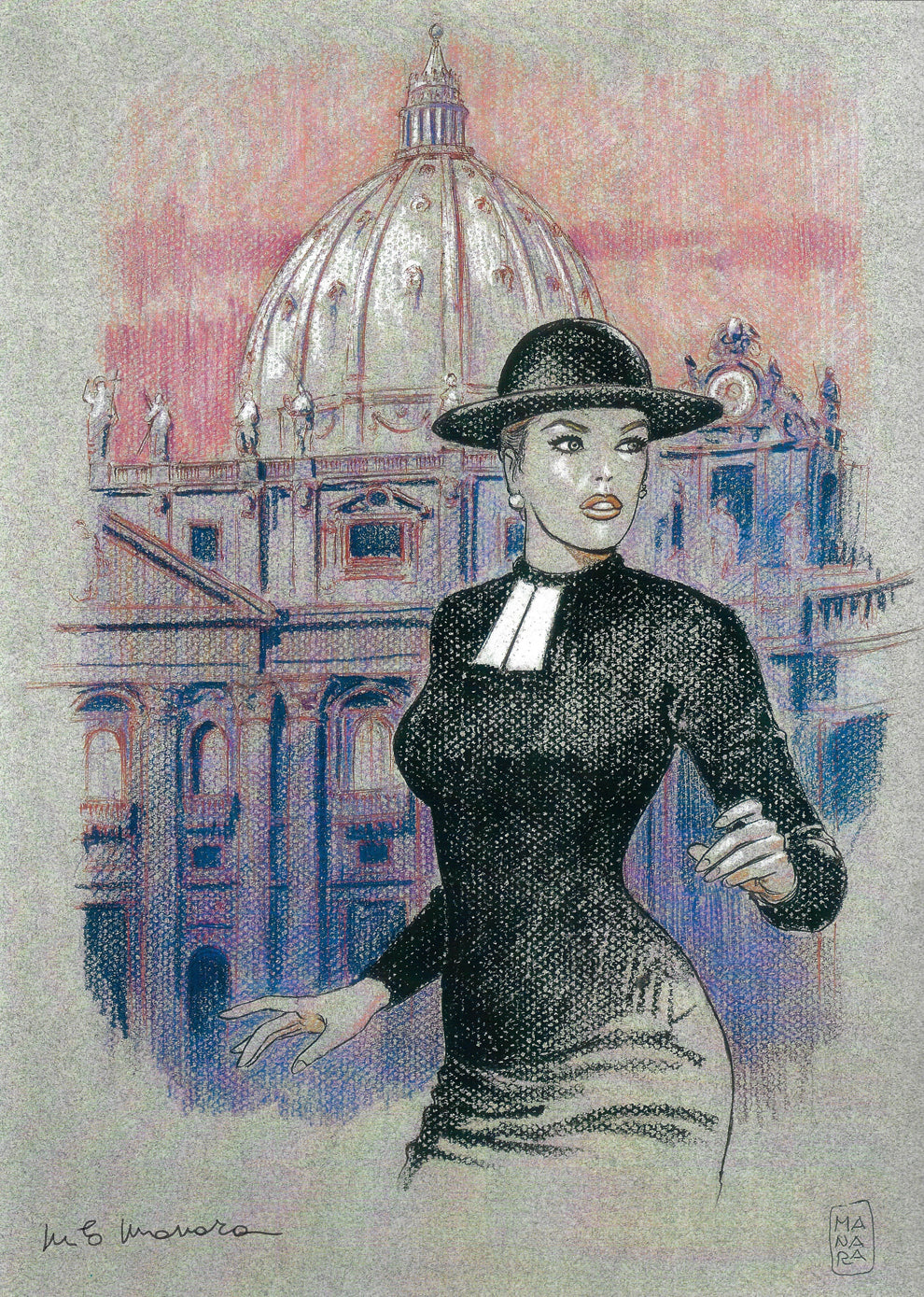 Manara Stampa Firmata Fellini Roma San Pietro