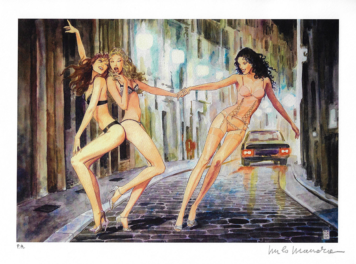 Manara Stampa Firmata Tre Ragazze per strada